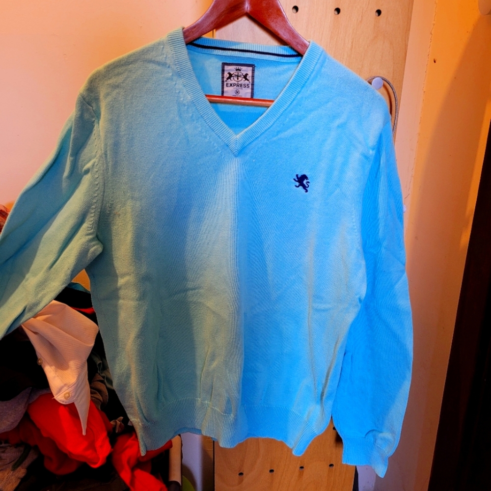 Express Men's Bright Blue v-neck sweater. Size XL